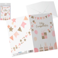 Tarjeta de cumpleaños con purpurina oro