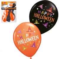 Globos de látex happy halloween con sombreros de bruja de 30 cm - 6 unidades