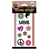 Tatuajes temporales hippies glitter - 12 tatuajes