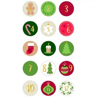 Pegatinas de número para calendario de adviento redondas Navidad - 60 unidades