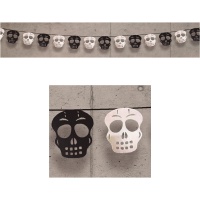 Guirnalda de papel de calaveras balncas y negras de 2,75 m