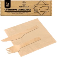 Pack de cubiertos y servilletas de madera - 1 unidad