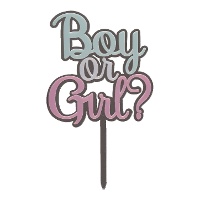 Topper para tarta de Boy or Girl plata, rosa y azul de 10,5 x 16,5 cm