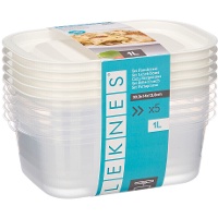 Tupper de 1 L rectangular con tapa - 5 unidades