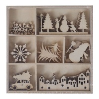 Figuras de madera troquelada de pueblo navideño - Artis decor - 35 unidades