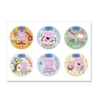 Mini discos de oblea comestible de Peppa Pig divertida de 6 cm - 6 unidades