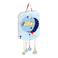 Piñata de Feliz Cumpleaños azul y dorado de 50 x 35 cm