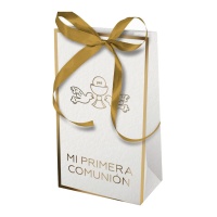 Caja para regalo de 12,5 x 6,5 x 4,3 cm con lazo de Comunión Dorada - 2 unidades