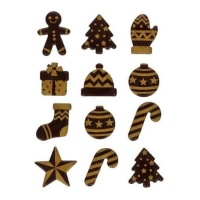 Figuras de chocolate belga de Navidad Dorada - 12 unidades