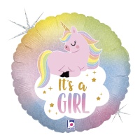 Globo redondo de Unicornio It's a Girl de 46 cm - Grabo