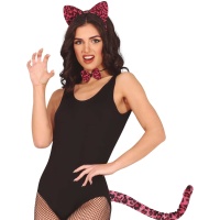 Conjunto de leopardo con diadema, pajarita y cola