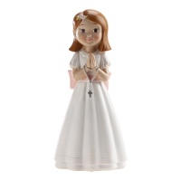 Figura para tarta de Mi Primera Comunión niña con rosario de 16 cm