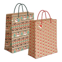 Bolsa regalo de 23 x 18 x 10 cm kraft con figuras navideñas - 1 unidad