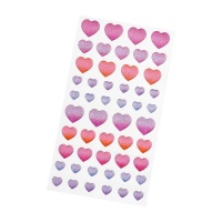 Pegatinas 3D de formas de corazones morados con brillo - 51 piezas