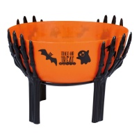 Bol naranja con soportes de manos de esqueleto de 26 x 18 cm