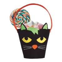 Cesta de gato negro de fieltro de 20 cm