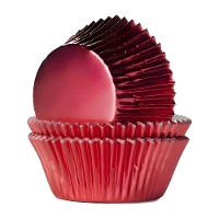 Cápsulas para cupcakes de 5,3 cm rojo metalizado navideño - House of Marie - 24 unidades