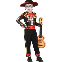 Disfraz de catrina con flores y calaveras para niño