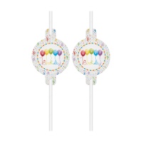Pajitas de Happy Birthday arcoíris de 22 cm - 4 unidades
