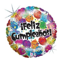 Globo redondo de Feliz Cumpleaños de globos multicolor de 46 cm - Grabo