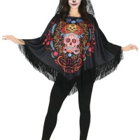 Poncho de Día de los Muertos para mujer