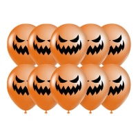 Globos de látex de Halloween de calabazas siniestras de 30 cm - Party love - 10 unidades