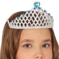Tiara de princesa plateada con corazón azul