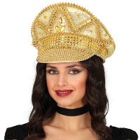 Gorra de policía dorada con pedrería