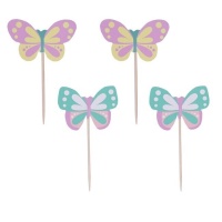 Picks para cupcakes de mariposas pastel - 24 unidades