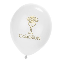 Globos de látex de Mi Primera Comunión con cáliz dorado de 23 cm - 6 unidades