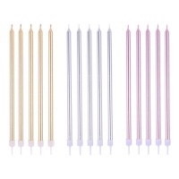 Velas largas metalizadas de 18 cm - PME - 16 unidades