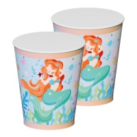 Vasos de Sirena de pelo rojizo de 270 ml - 8 unidades