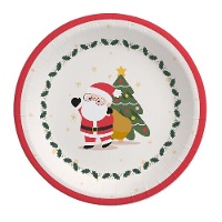 Platos de 23 cm de Papá Noel rojo y blanco - 6 unidades