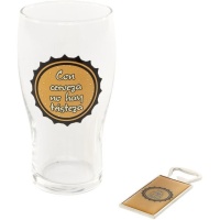 Vaso de 435 ml y abridor de Con cerveza no hay tristeza - 2 piezas