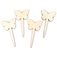 Picks de madera de mariposas para decorar - 4 unidades