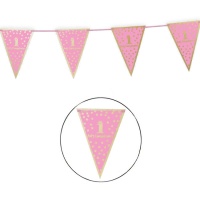 Banderín de Primer Cumpleaños rosa - 4,00 m