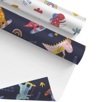 Papel de regalo de Dinosaurios colorido de 2 x 0,70 m - 1 unidad