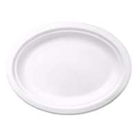 Bandeja de 32 x 25 cm ovaladas de caña de azúcar biodegradables blanco - 3 unidades