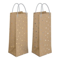Bolsa vino de 33 x 11,5 x 5 cm kraft con estrellas - 1 unidad