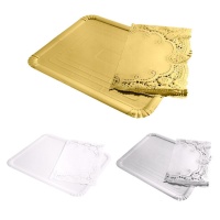 Bandeja de 50 x 40 cm rectangular de cartón de colores metal con blonda - 1 unidad