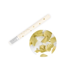 Cañón de confeti manual de corazones blancos y dorados de 35 cm