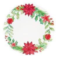 Platos de 23 cm de Flor de Pascua de Navidad - 8 unidades