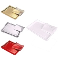 Bandeja de 34 x 25 cm rectangular de cartón colores metalizados con blonda - 1 unidad