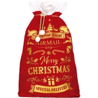 Saco de Papá Noel rojo y dorado de 95 x 60 cm