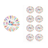 Pegatinas con mensaje de Feliz Cumpleaños circulares - 4 hojas