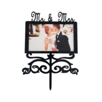 Topper para tarta acrílico de boda con marco para foto de novios