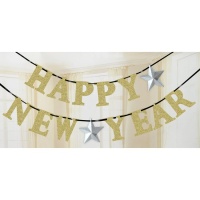 Guirnalda de Happy New Year con purpurina de 3,65 m