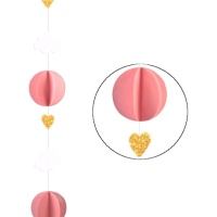 Colgante 3D nubes y corazones dorados de 2,15 m