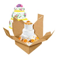 Caja de 28 x 28 x 31 cm para tarta con asa y altura especial color kraft