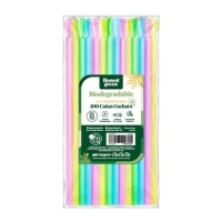 Pajitas de 20,3 cm de plástico biodegradable de colores con cuchara - Honest Green - 100 unidades